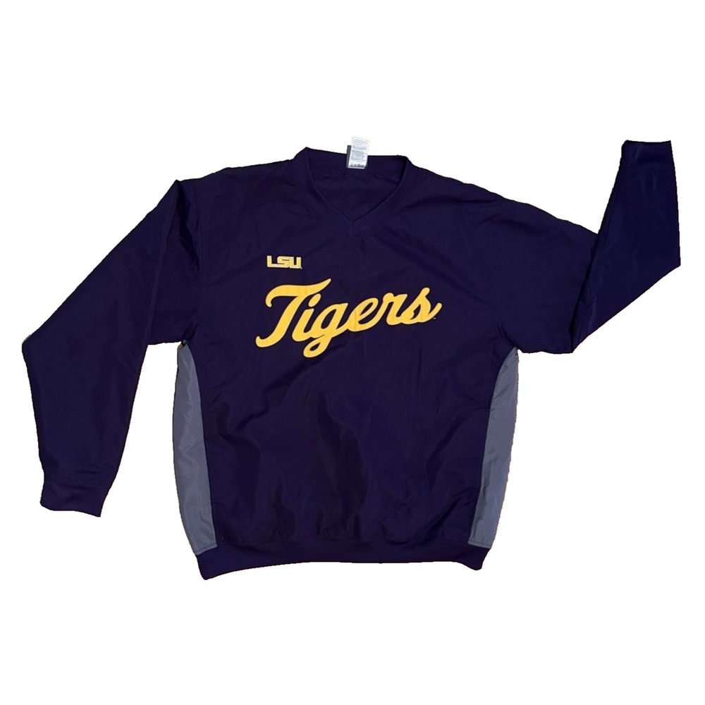 LSU Tigers Colosseum Windbreaker‎ Pullover Jacket L Purple Gold Embroidered Logo